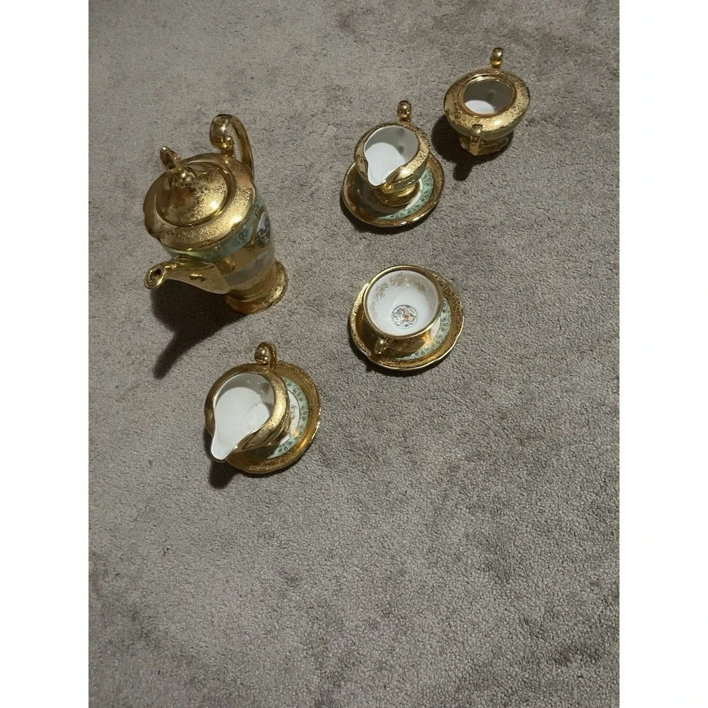 VTG Antique 24k Gold 8piece Teapot Set